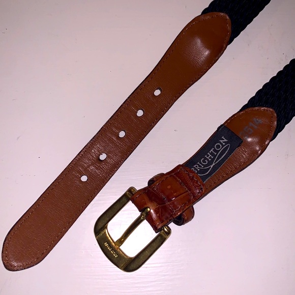 Brighton Woven Belt Croc Embossed Leather Brass Buckle Mens Size 40 - Picture 6 of 10